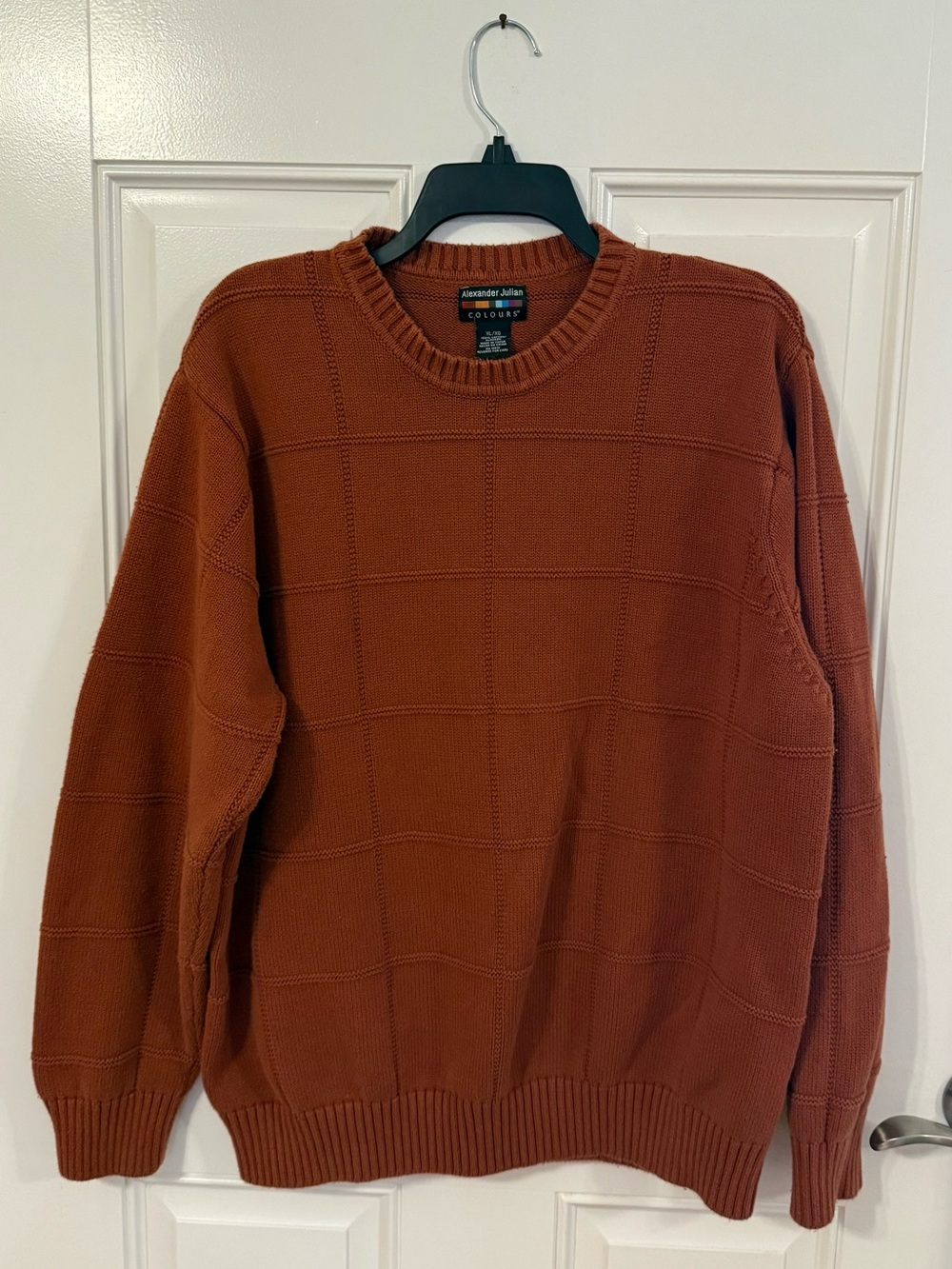 Alexander Julian Burnt Orange Grid-Knit Crewneck Sweater